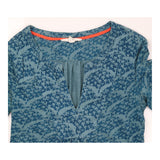Top Blue Patterned Long Sleeve V-Neck