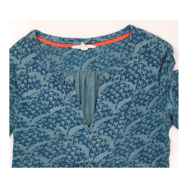Top Blue Patterned Long Sleeve V-Neck