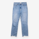 Jeans Light Wash Blue Raw Hem Straight Leg