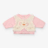 Catimini pink knit zip up cardigan with chick