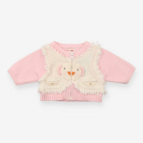 Catimini pink knit zip up cardigan with chick