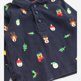 Navy Christmas Applique Polo Shirt