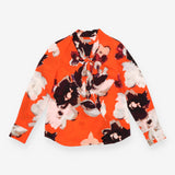 Jaeger Red Floral Tie Neck Long Sleeve Blouse