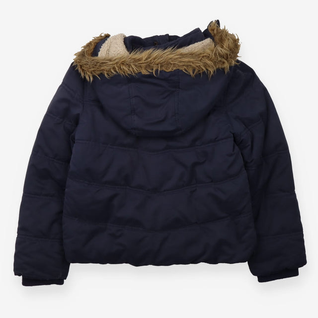Navy fleece lined coat with fur hood