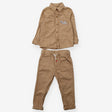 Brown denim outfit with digger applique