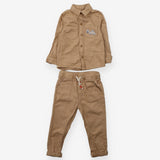 Brown denim outfit with digger applique
