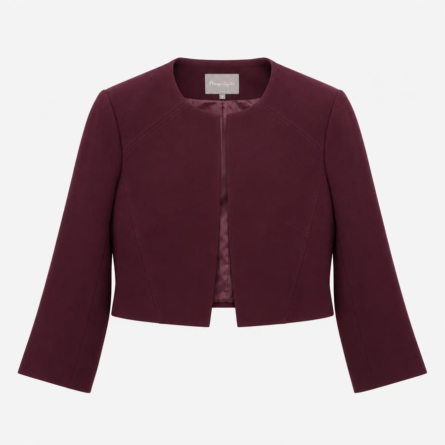 Jacket Burgundy Open Front Crop Tailored