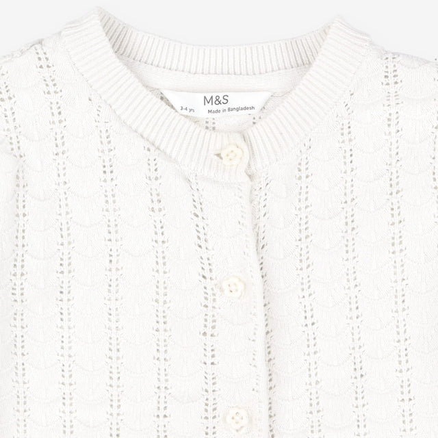 Cardigan white lacey flower buttons