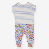 Jumpsuit white blue stripe top floral bottoms jers