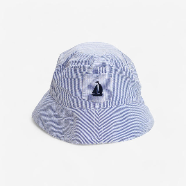 Navy stripe bucket hat with boat