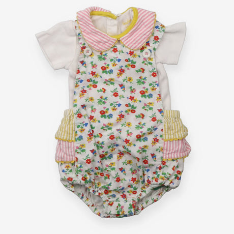 Floral romper with with stripe collar bodysuit