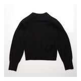 Cardigan Black Merino Wool V Neck Button Front