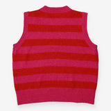 Joules Holly Pink & Red Stripe Knitted Crew Neck V