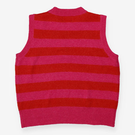 Joules Holly Pink & Red Stripe Knitted Crew Neck V