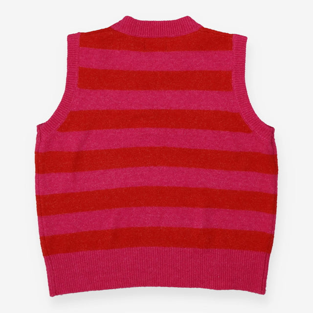 Joules Holly Pink & Red Stripe Knitted Crew Neck V