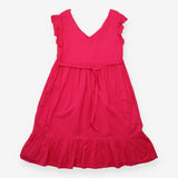 Bright Pink Frill Sleeve Tiered Maternity Dress