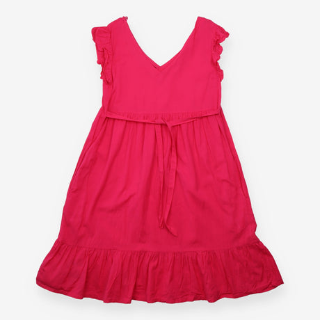 Bright Pink Frill Sleeve Tiered Maternity Dress