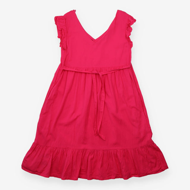 Bright Pink Frill Sleeve Tiered Maternity Dress