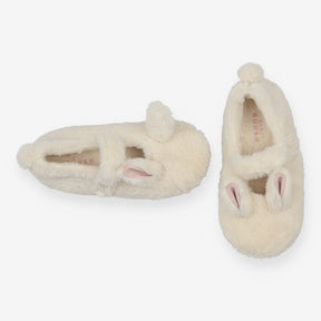 Slippers cream fur bunnies hard sole