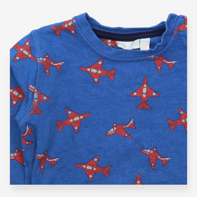 Sweater blue with red arrows print