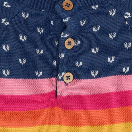 Dress knitted blue white V rainbow chest