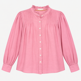 Pintuck Blouse in Mid Pink with Ruffled Collar