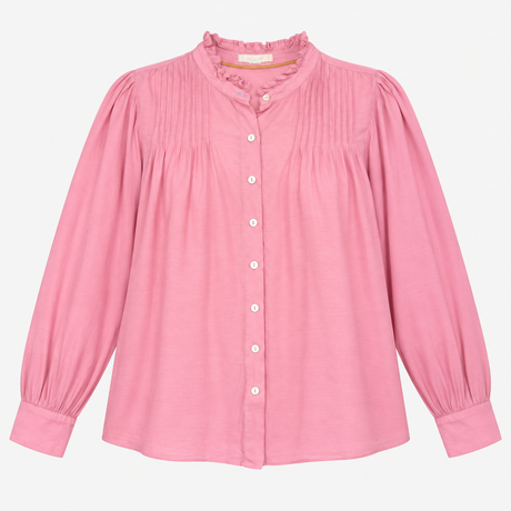 Pintuck Blouse in Mid Pink with Ruffled Collar