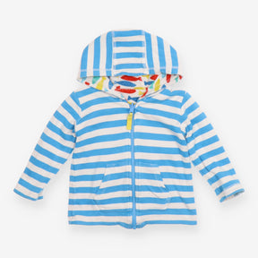Reversible hoodie blue white stripe towelling fish