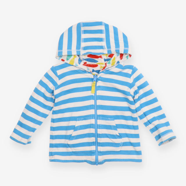 Reversible hoodie blue white stripe towelling fish