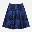 Skirt Cobalt Blue Black Floral Jacquard A-Line Kne