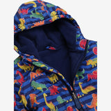 Coat Fleece Lined Blue Stripe Dinosaur Print