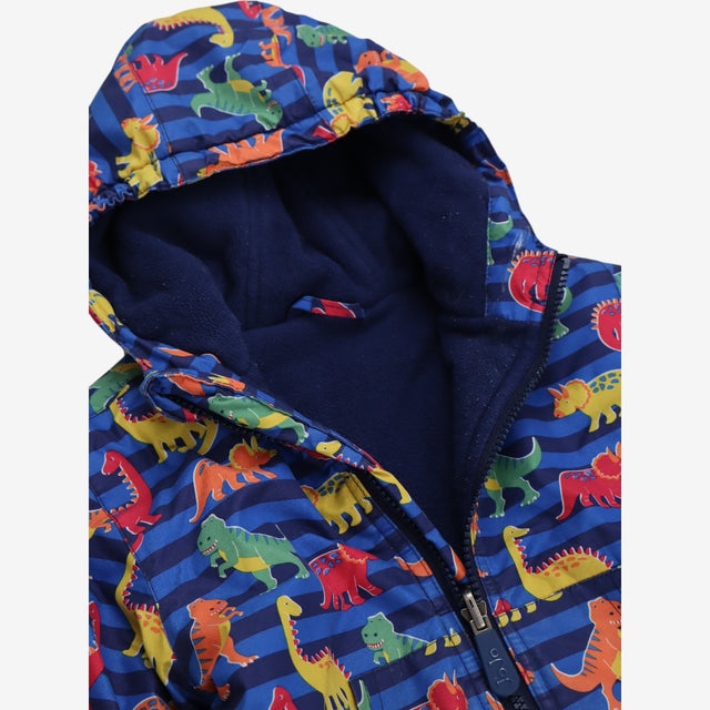 Coat Fleece Lined Blue Stripe Dinosaur Print