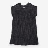 Dark Grey Crinkle Cotton Midi Dress Button Front