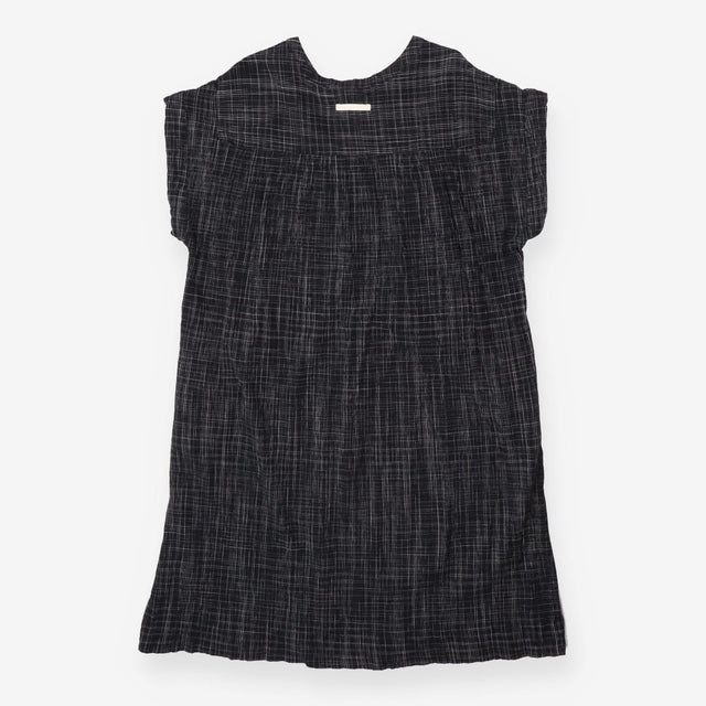 Dark Grey Crinkle Cotton Midi Dress Button Front