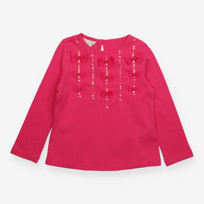 T-shirt long sleeve hot pink with bows and sequins