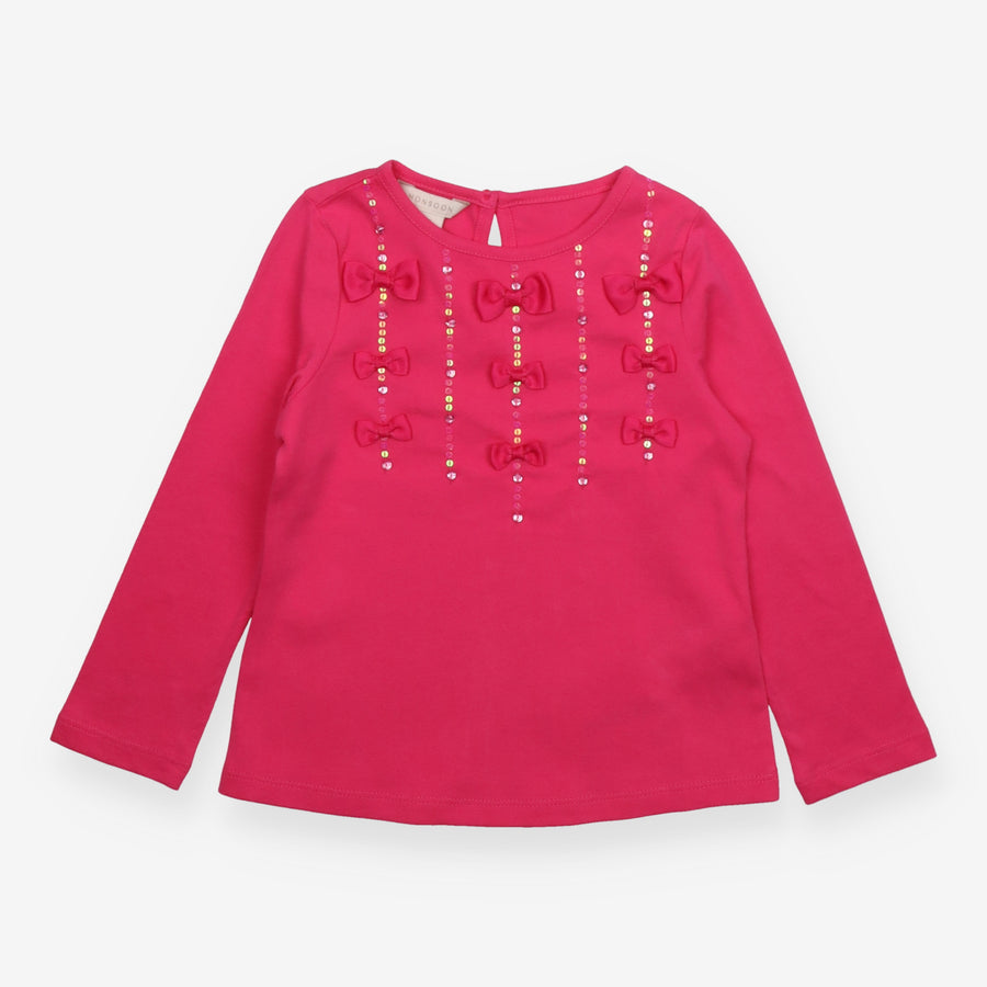 T-shirt long sleeve hot pink with bows and sequins