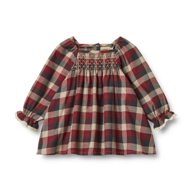 Red Blue Check Bella Dress L/S Lace