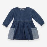 Denim Dress Long Sleeved Two Toned Pockets