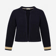 Cardigan Open Front Textured Metallic Trim Navy