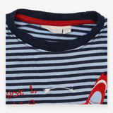 T-Shirt Short Sleeve Striped Aeroplane Print Navy 