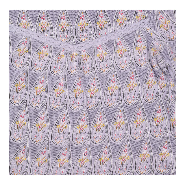 Top Lilac Paisley Print Long Sleeves Gathered Yoke
