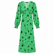 Midi Dress Green Viscose Star Print V Neck Long