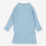 Blue ribbed long sleeve jersey dress