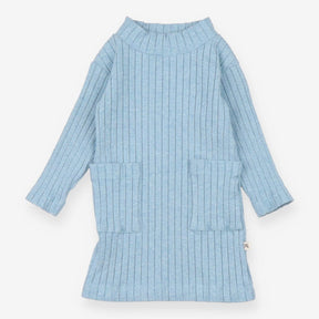 Blue ribbed long sleeve jersey dress