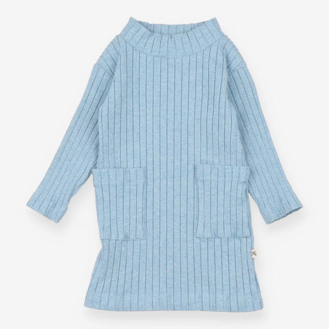 Blue ribbed long sleeve jersey dress