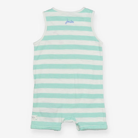 Romper Sleeveless Teal Stripe Happy Shark Pocket