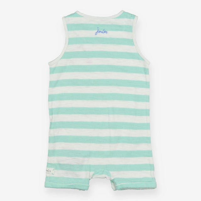 Romper Sleeveless Teal Stripe Happy Shark Pocket