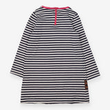 Sweater dress white & blue stripe with dog  