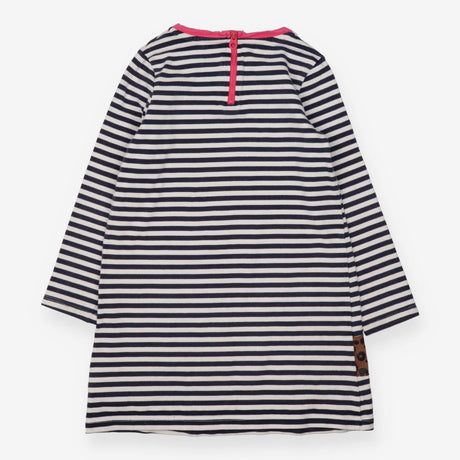 Sweater dress white & blue stripe with dog  