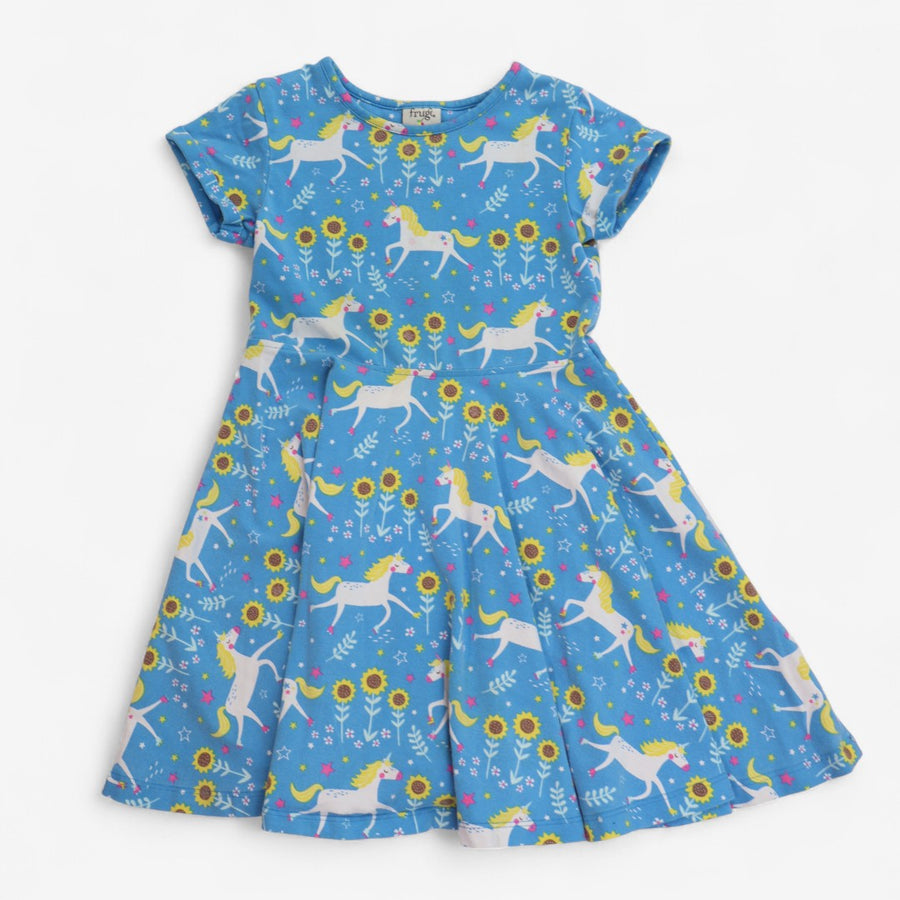Dress Blue unicorn and sunflowers